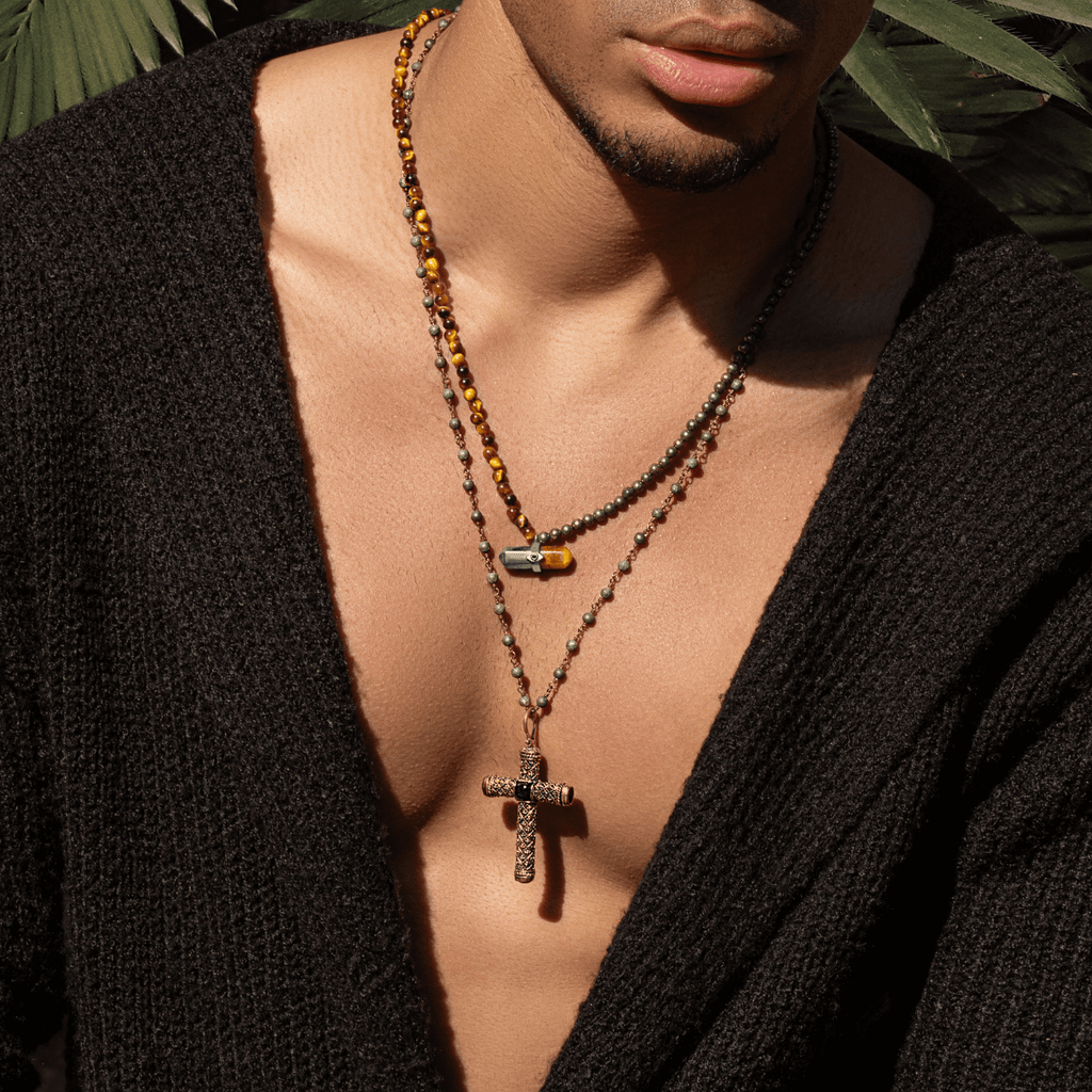 Mens Beaded Necklaces Made of Cherry and Lemon Baltic Amber.